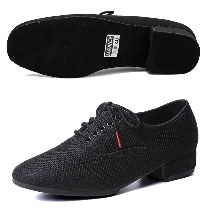 Chaussures de danse latine pour hommes, Salsa Jazz, salle de bal, Tango moderne, maille noire, semel