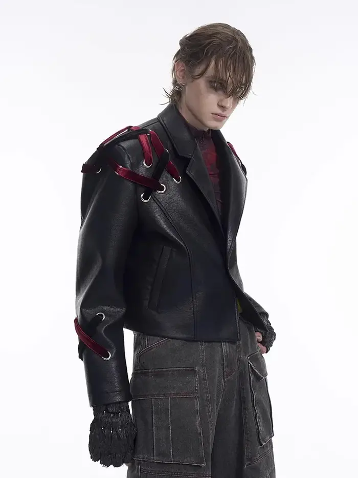 Mauroicardi printemps automne surdimensionné Cool noir Pu veste en cuir hommes épaulettes à manches 