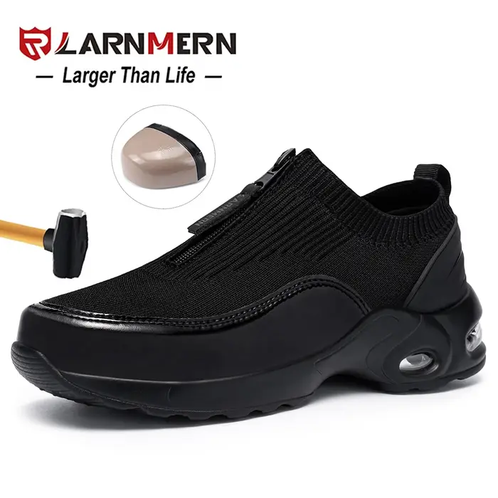 LARNMERN chaussures à bout en acier pour femmes coussin d'air chaussures de travail légères sans lac