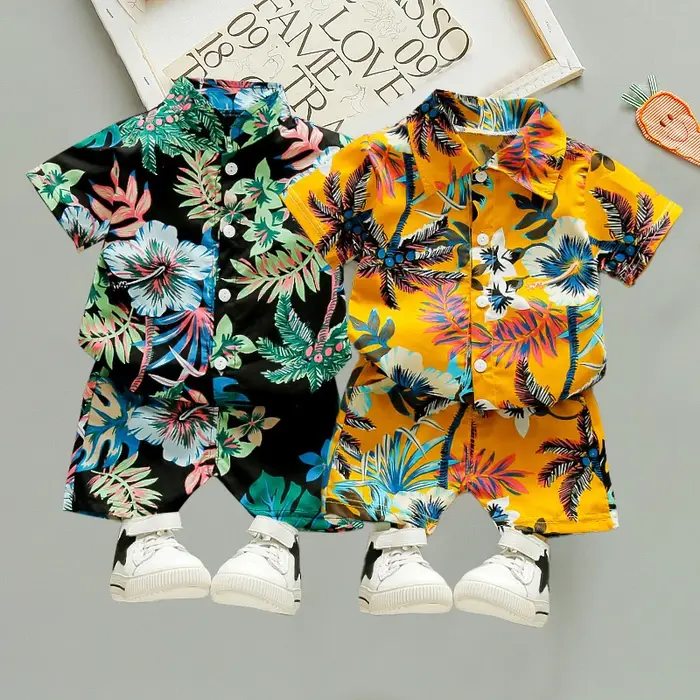 Vêtements d'été pour bébés garçons 0 à 5 ans olympiques de plage chemises imprimées shorts à manches courtes deux pièces nouvelle collection occasions spéciales