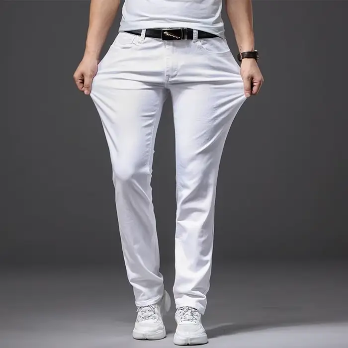 Jean blanc élastique pour hommes, coupe droite, Slim, décontracté, doux, Business, marque classique,