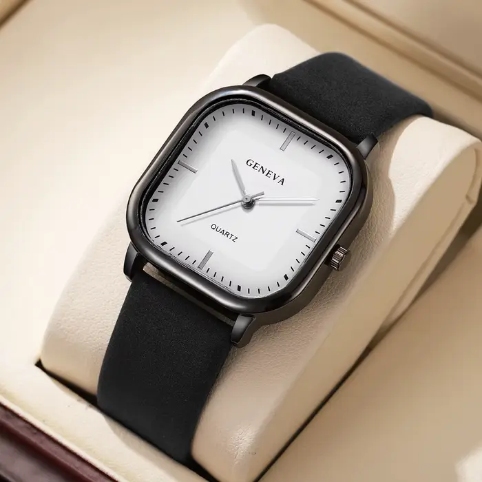 Mode cadran carré montres pour hommes montre à Quartz minimaliste bracelet en cuir décontracté montr