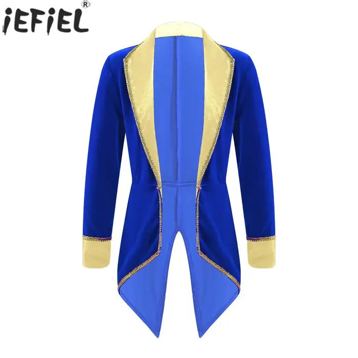 Costume de cirque pour enfants, maître de cérémonie ou magicien, veste longue à revers en velours, p