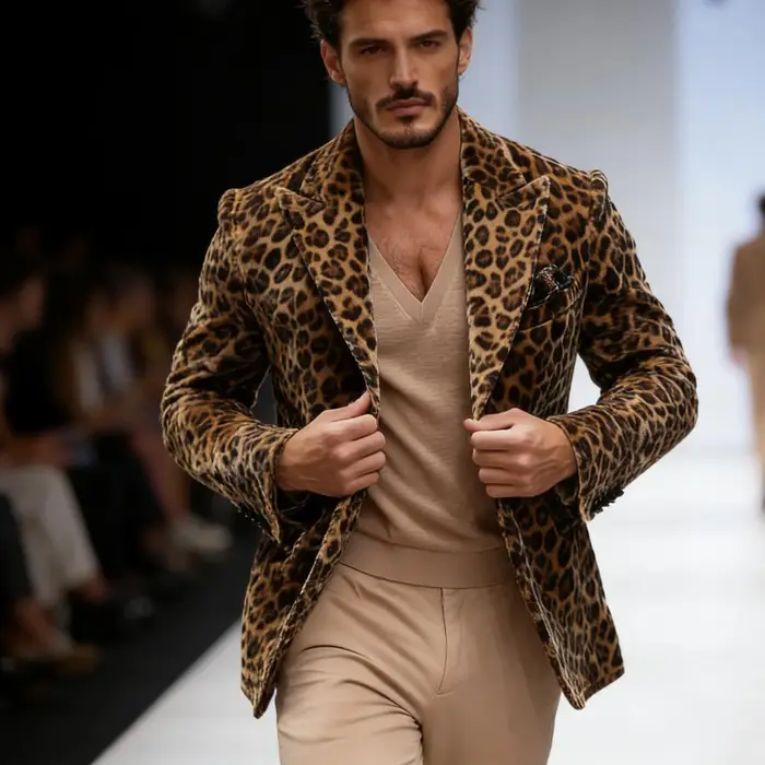 Blazer léopard de luxe pour homme, coupe ajustée, revers pointus, simple boutonnage, veste 1 pièce, 