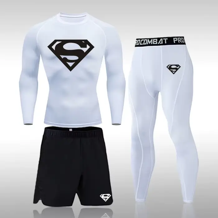 Ensemble compression MMA homme rashguard survêtement musculation vêtements sport trempés