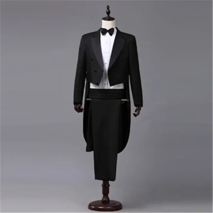 Veste de costume classique pour homme, style moderne blanc et noir, avec queue-de-pie, pour chanteur