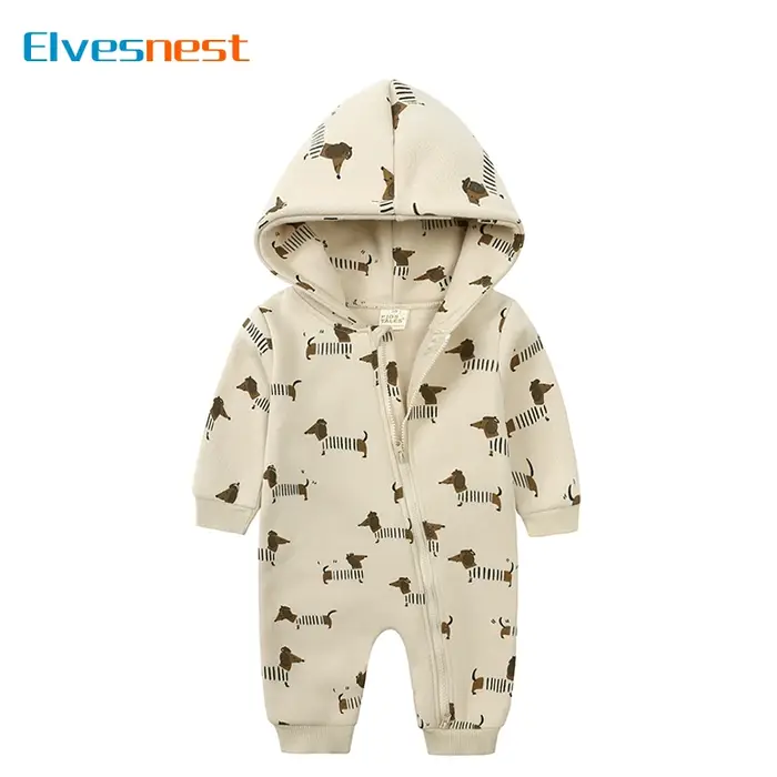 Barboteuse à manches longues avec fermeture éclair pour nouveau-né, vêtements pour bébés, imprimé de