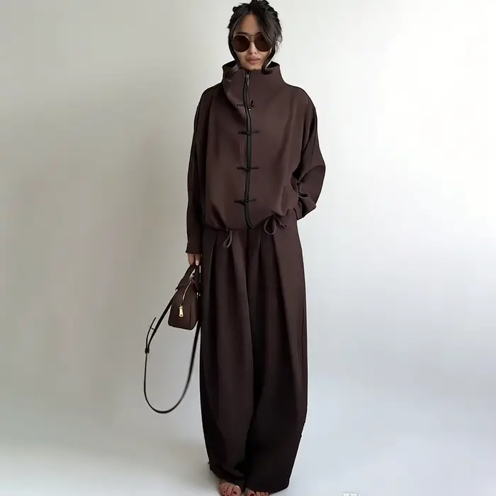 LIMO 2026 Femme : Ensemble deux pièces élégant à nœud chinois – Haut zippé à col montant et pantalon