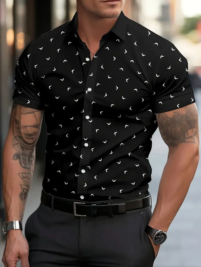 Chemise décontractée à manches courtes pour hommes – Tissu léger et respirant d'été avec imprimé poi