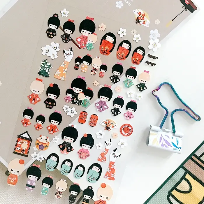 Suatelier japonais Kokeshi autocollants No.1010 poupée filles Sakura Scrapbooking fournitures Kawaii