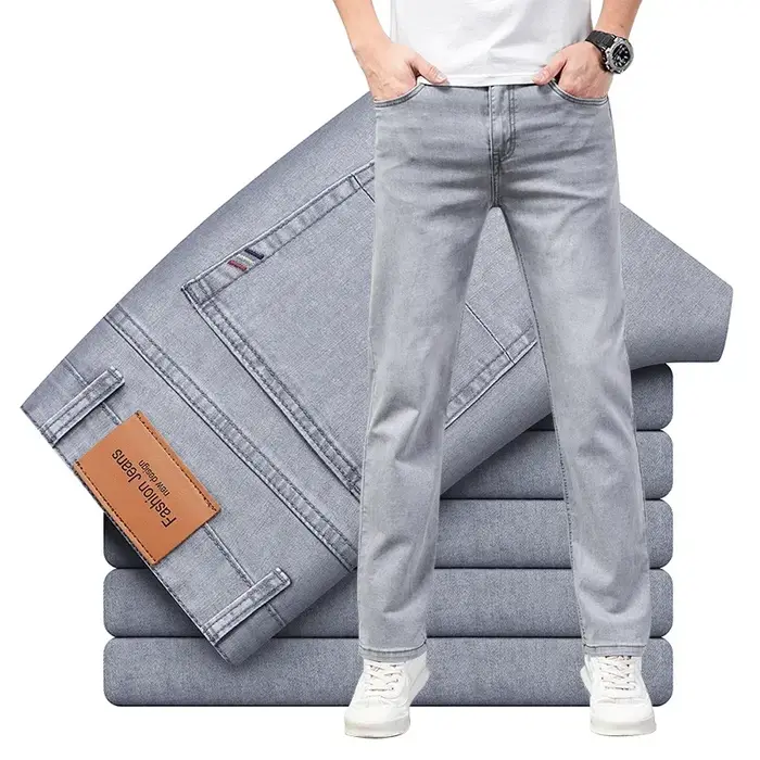 Jeans d'été en coton élastique pour hommes, pantalons droits décontractés, vêtements masculins de ma