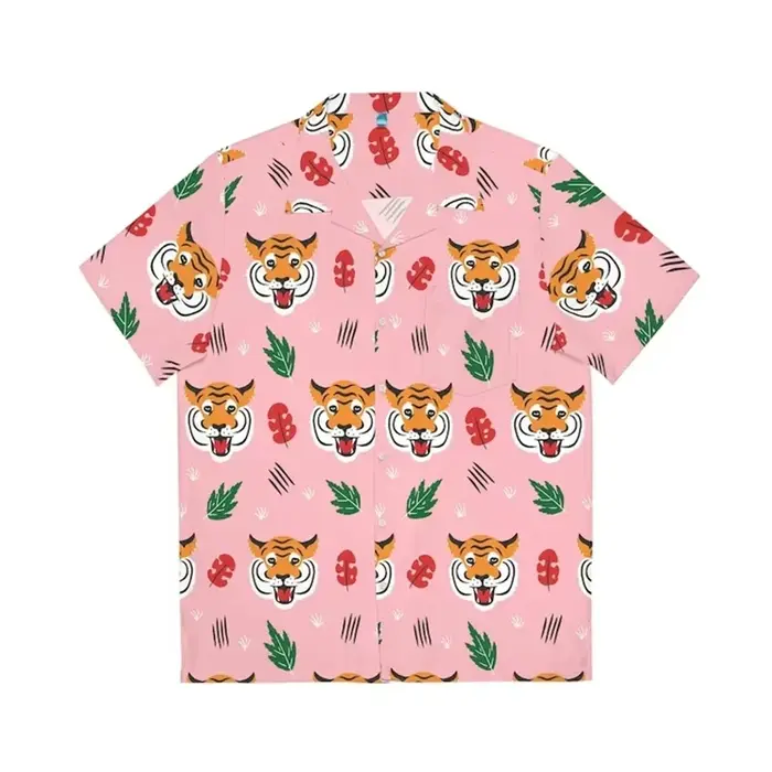 ​ ​ Chemise hawaïenne tigre 3D pour hommes, imprimé Animal, manches courtes, Y2K, fête sur la plage,