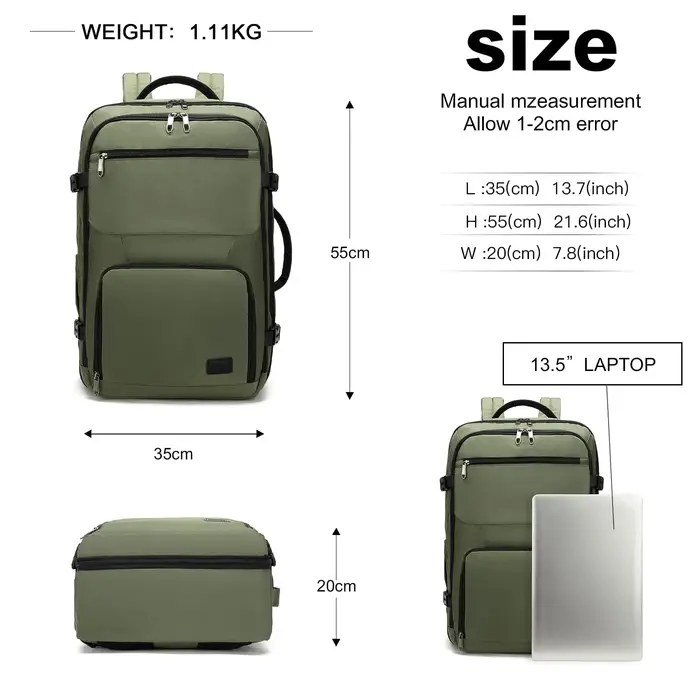 KONO Travel Backpack bagage à main |   Imperméable et résistant aux avions |   Protège-détons 38L | 