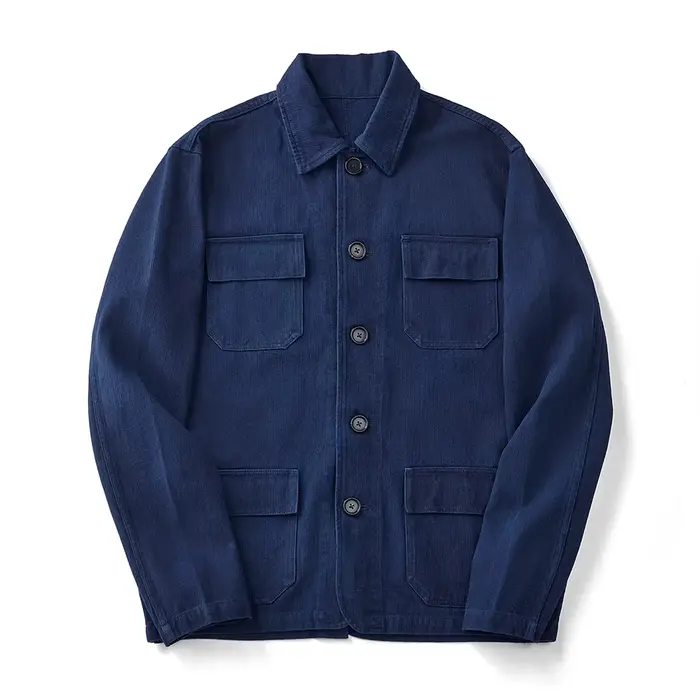 Veste indigo à chevrons vintage pour hommes, vêtements de travail français tehonneur en bleu, mantea