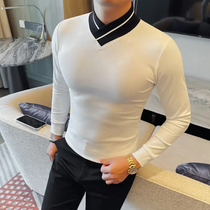 T-shirt élastique homme vêtements automne hiver ajusté manches longues doux confortable activités sportives et mode casual