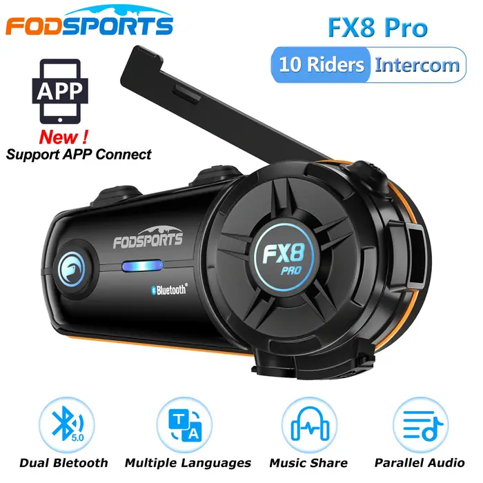 Fodsports-Oreillette Bluetooth FX8 Pro pour moto, appareil de communication pour casque, pour 8 moto