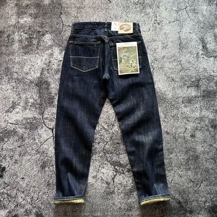 Jean Délavé en Denim Indigo pour Homme, Pantalon Droit Décontracté, Vintage Américain, 100% Coton, S