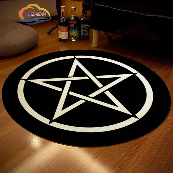 Tapis symbole pentacle, tapis rond à motifs pentagramme, piège du diable Satan, tapis surnaturel bla