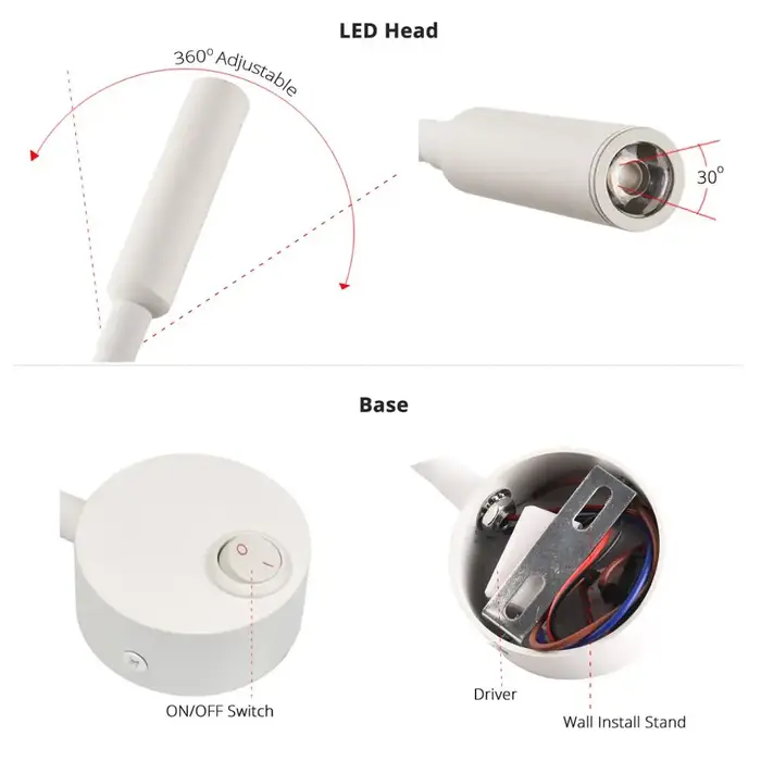 2 pièces стильн hôtel chevet travail étude lecture applique appliques 3W livre lampe veilleuse lumin