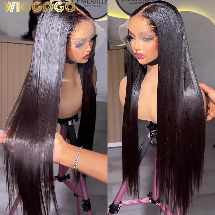 Wiggogo 250 densité Hd dentelle frontale perruque os droit perruques de cheveux humains 30 pouces Hd