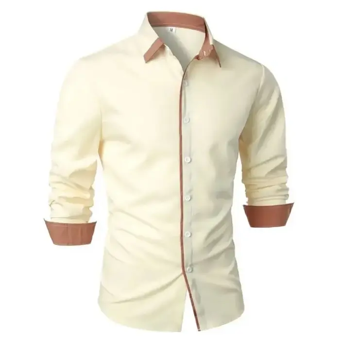 Chemise décontractée à manches longues pour homme, color-block, col boutonné, style business, tendan