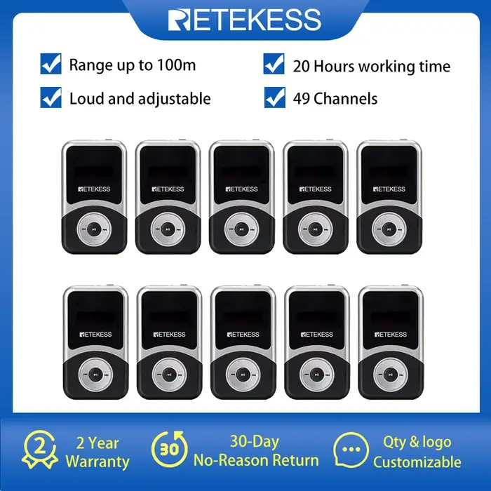 RETEKESS T131S 10 récepteurs pour guide touristique, système de guide touristique sans fil T130 de 2