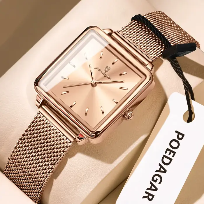 POEDAGAR carré mode dames montre étanche en acier inoxydable maille montre pour femme élégante femme