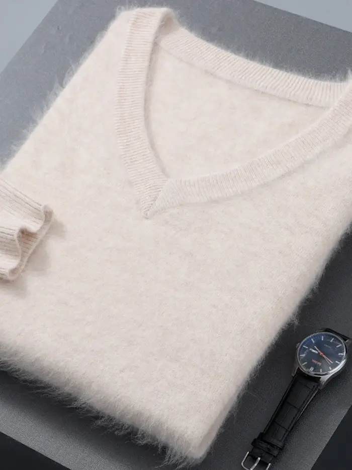 Pull en cachemire 100% cachemire pour hommes, col en v, couleur unie, chaud, manches longues, Joker,