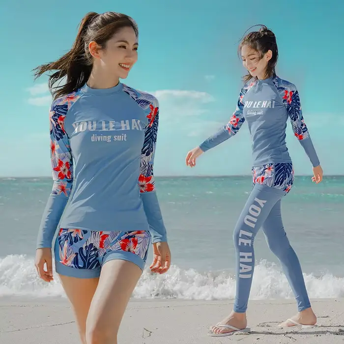 Rashguard imprimé à manches longues pour femmes, 3 pièces/ensemble, Protection solaire UV, chemise d
