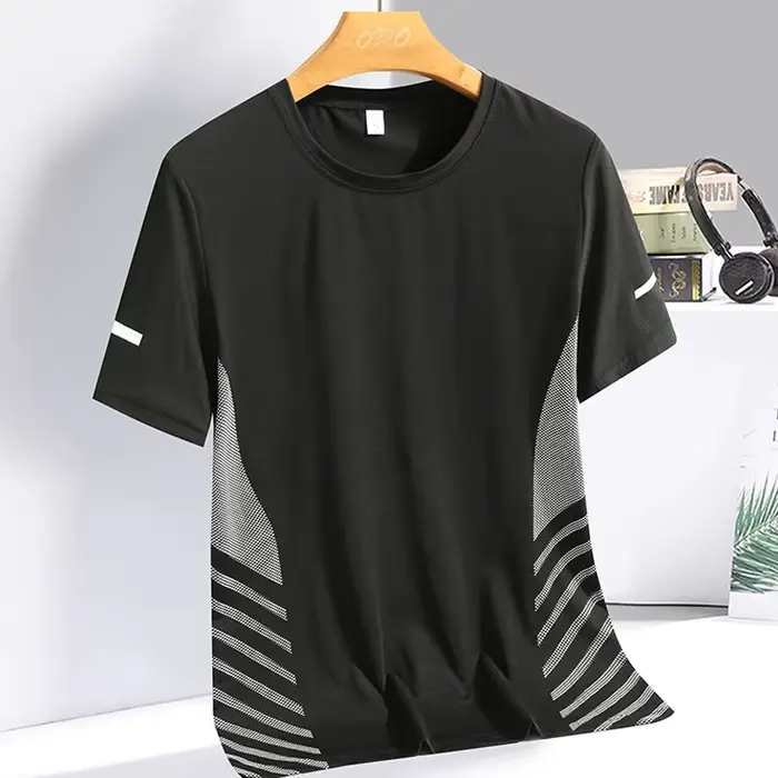 T-shirt de course à manches courtes pour hommes, haut fin, séchage rapide, respirant, fitness, sport