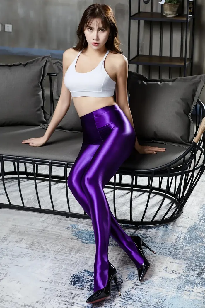 Pantalons de yoga satin brillant pour femmes - Leggings opaques taille haute style japonais sexy et confortables
