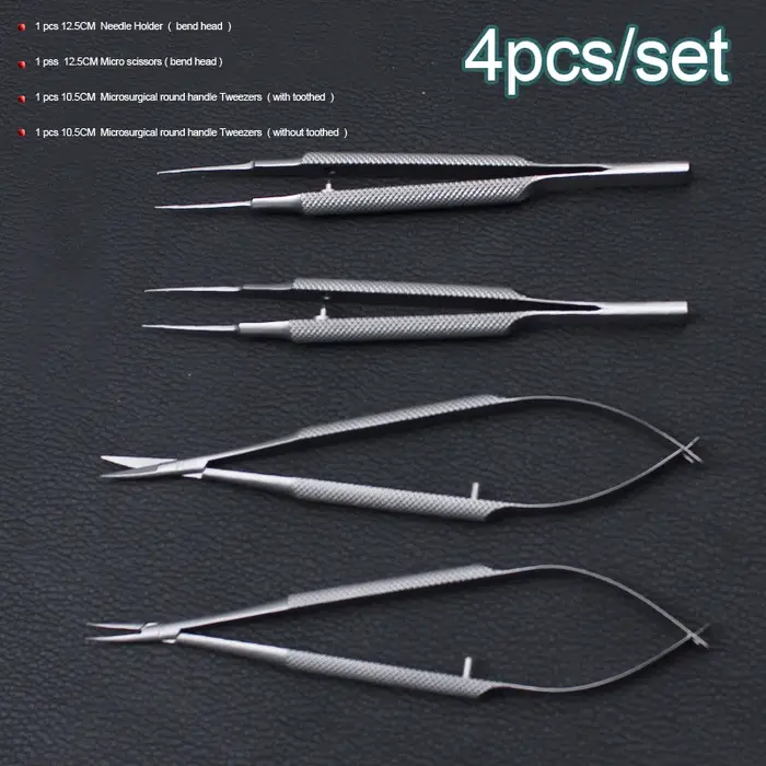 Nouveau 4 pièces/ensemble instruments microchirurgicaux ophtalmiques 12.5cm ciseaux + porte-aiguille