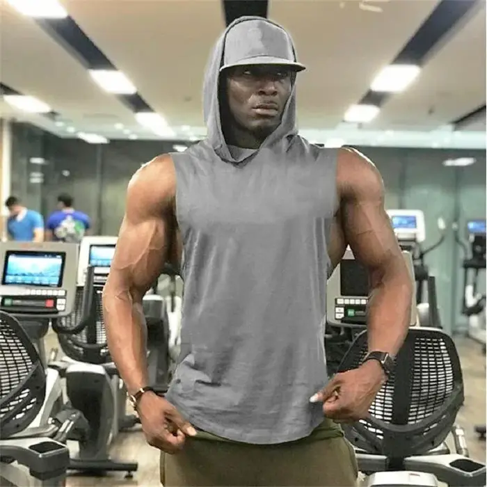 Débardeurs à capuche sans manches pour hommes, en coton respirant, pour la course, le sport, la musc
