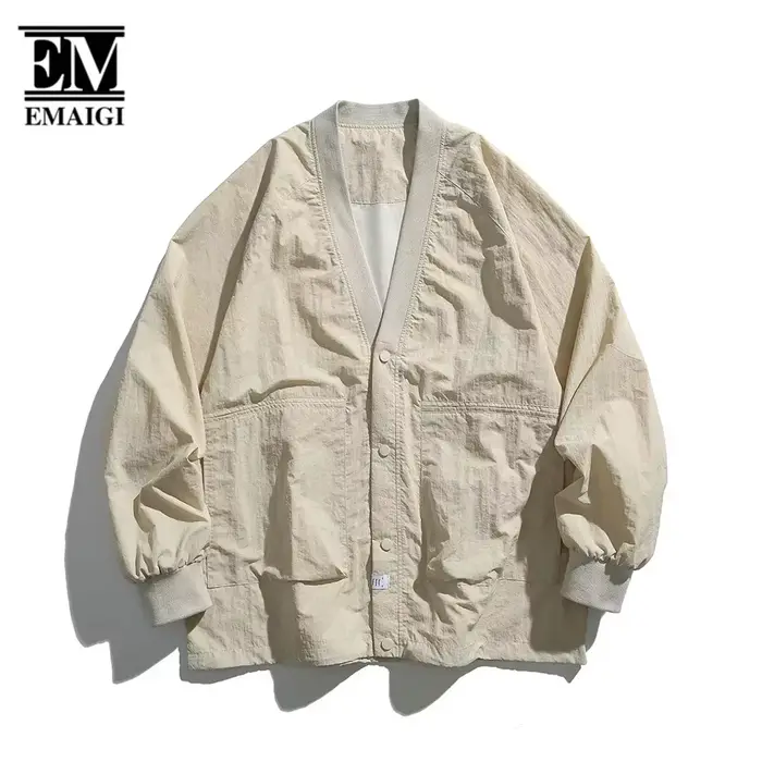Cityboy-Manteau d'extérieur à col en V pour hommes et femmes, Streetwear, Veste cargo vintage, Veste
