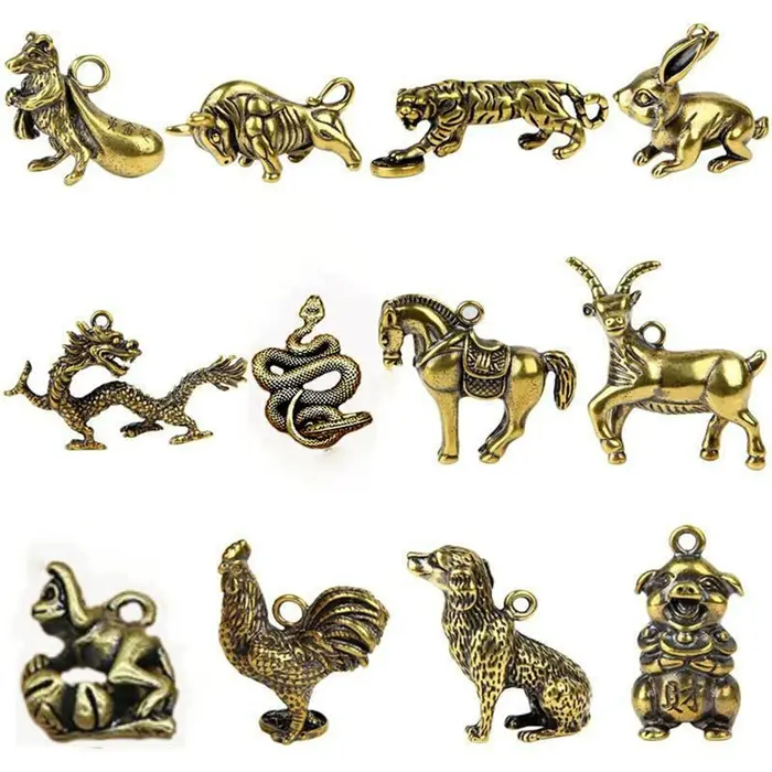 Statue d'animal en laiton jetable, ornement du zodiaque chinois, rat, bœuf, tigre, lapin, dragon, sa