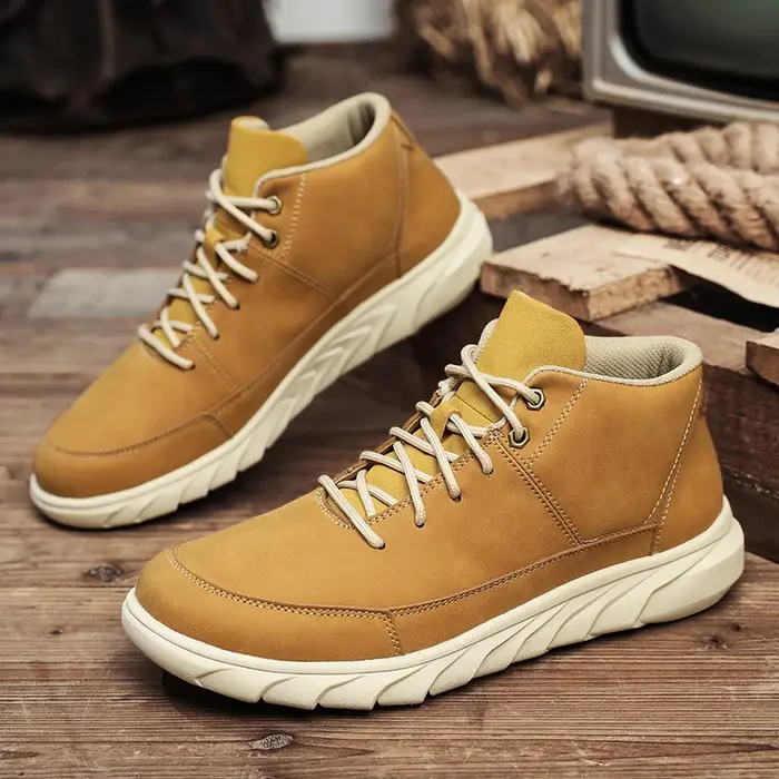 Bottes à semelles épaisses pour hommes, chaussures décontractées marron à lacets, bottines de randon