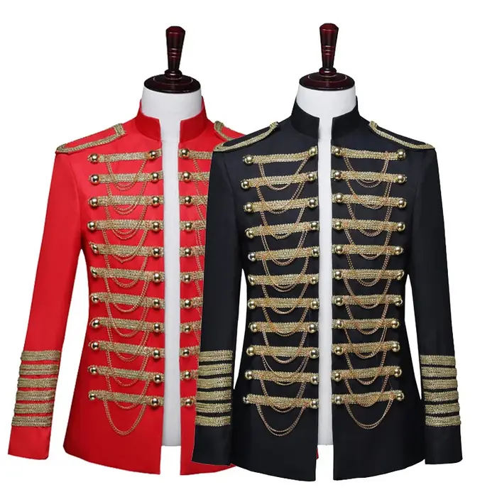 Costume de Prince Steampunk, Veste Militaire à Chaînes et Pompons, Blazer de Chanteur Pop Stars, Ten