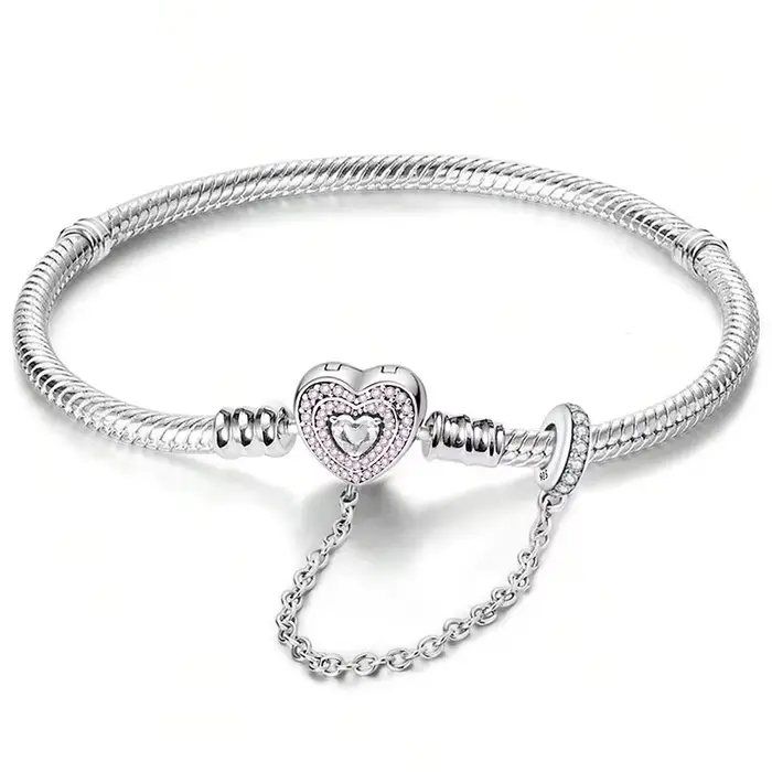 Bracelet en argent sterling 925 personnalisé, simple, en forme de cœur, à griffes, pour la fabricati