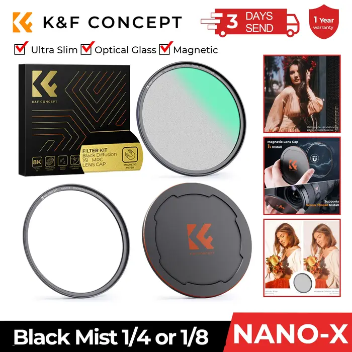 Filtre à diffusion de brouillard noir magnétique K&F CONCEPT 1/4 1/8 pour effets spéciaux, prise de 