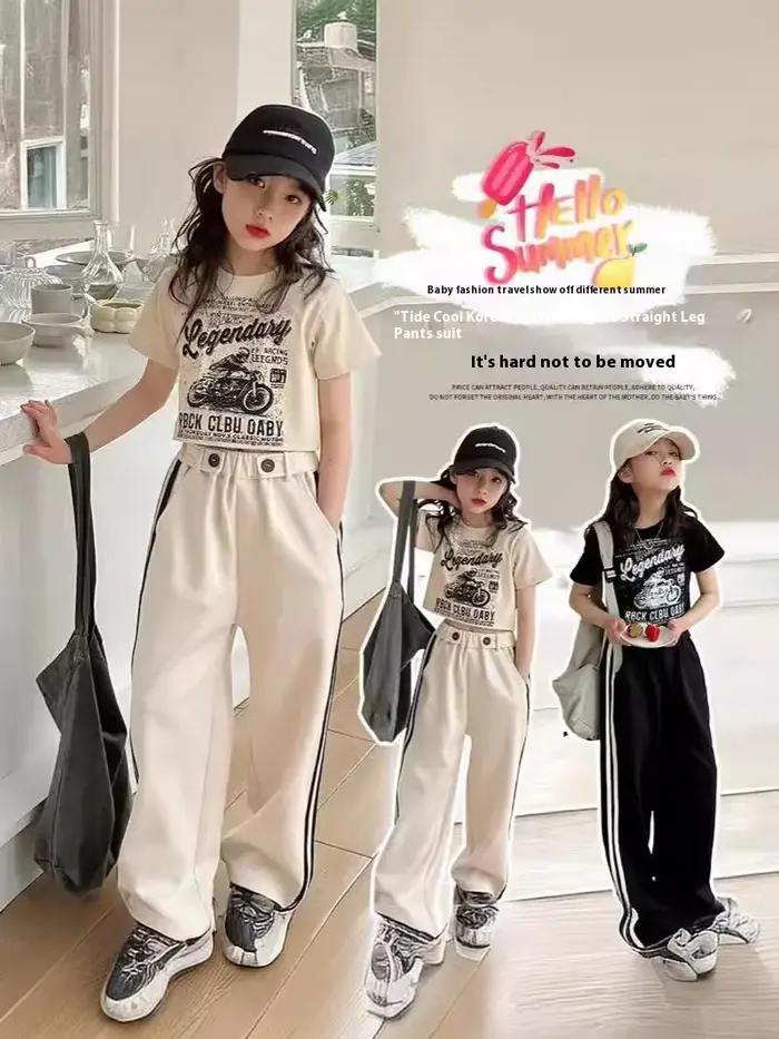Costume décontracté d'été pour filles, T-shirt à la mode pour enfants, pantalon décontracté, robe d'