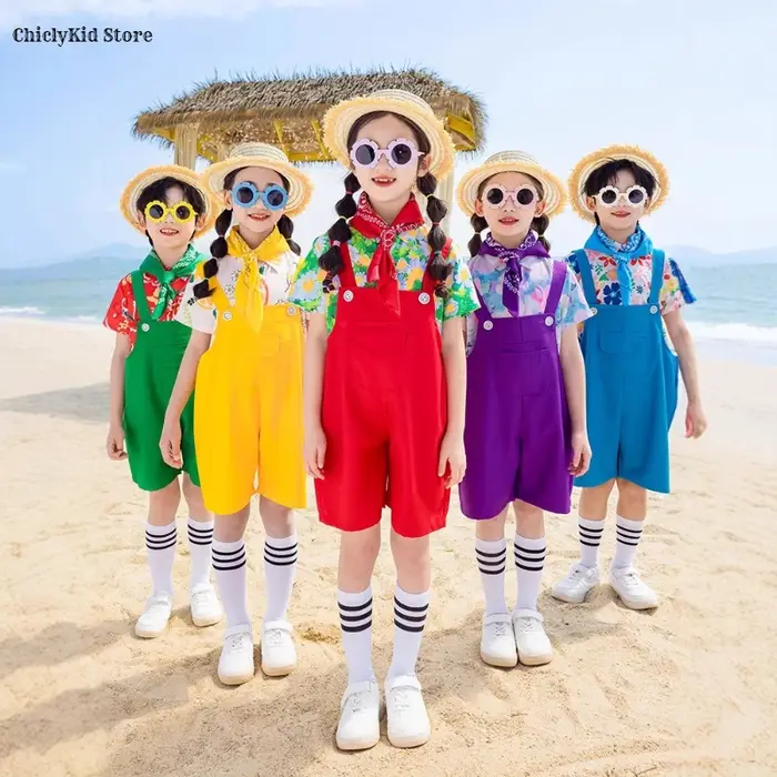 Hip Hop enfants chemise colorée salopette bretelles Shorts filles salopette enfants été combinaison 