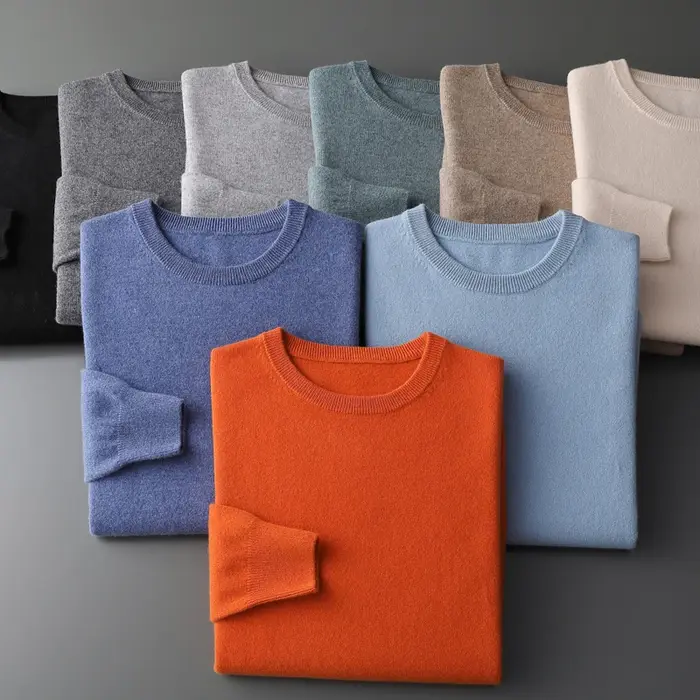 Pull en cachemire sans couture pour homme, col rond, tricoté, décontracté, 100% Pure laine, hauts à 