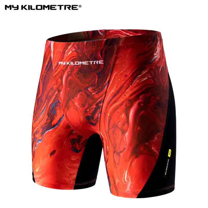 MY KILOMETRE Pour des hommes jambe carrée athlétique Jammers de natation Rouge lave Durable Formatio