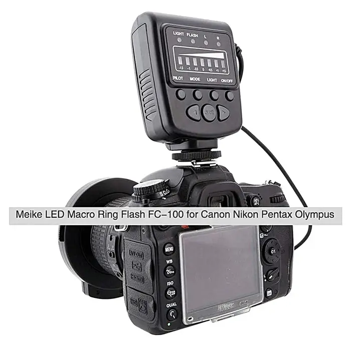 Meike – bague Flash Macro LED FC-100 avec 8 adaptateurs, pour Canon, Nikon, Pentax, Olympus, Panason
