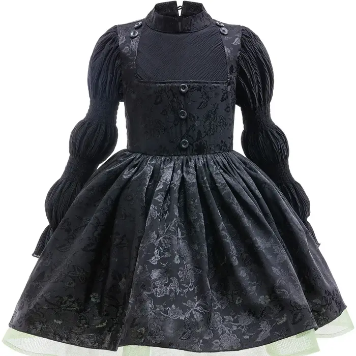 Costume de sorcière maléfique magique pour fille, robe moelleuse en maille noire, style gothique, Co