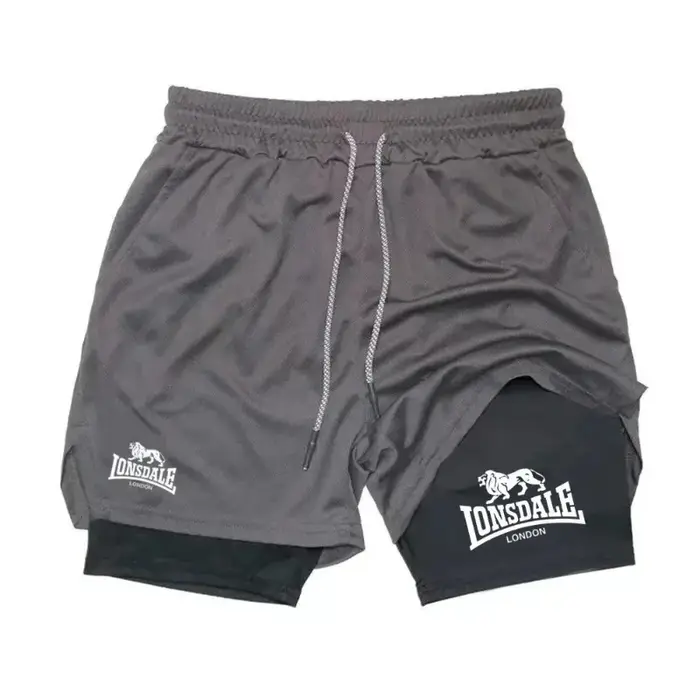 Short de course imprimé 2 en 1 pour hommes, short de Compression d'entraînement de gymnastique avec 