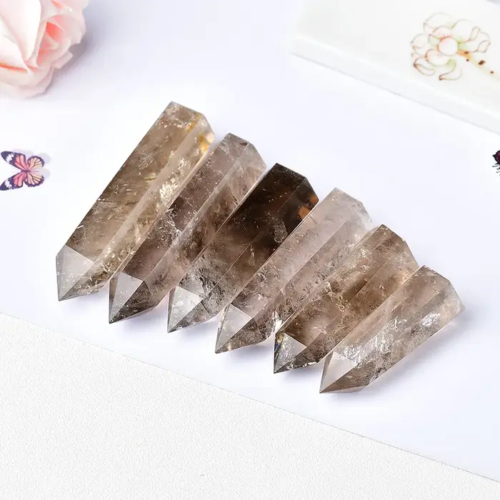 Pierre de guérison Reiki en cristal de Quartz fumé naturel, prismes hexagonaux, baguette d'obélisque