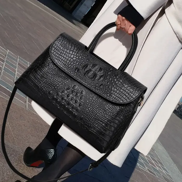 Nouveau sac à main haut de gamme pour femmes avec motif crocodile en peau de vache porte-documents d