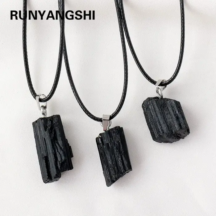 Collier avec pendentif en Tourmaline noire, cristal naturel, pierre brute, gemme non polie, bijoux à