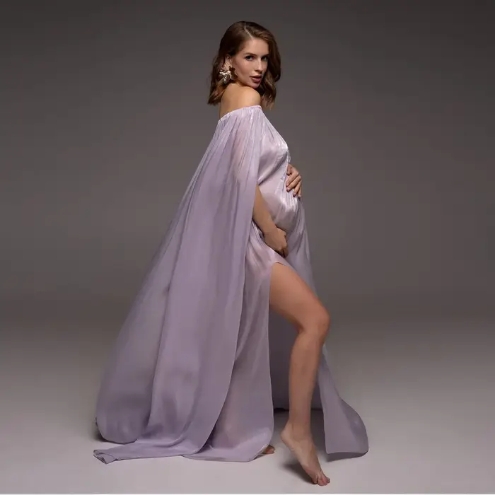 Robes de photographie de maternité couleur lilas robes élégantes épaules dénudées robe de séance Pho